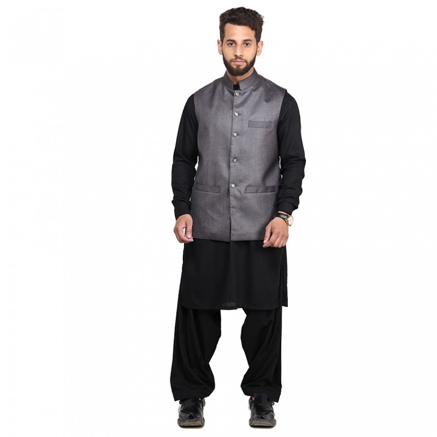 Kamaal Khan Metal Gray Suiting  Waistcoat For Men - KK-40-2